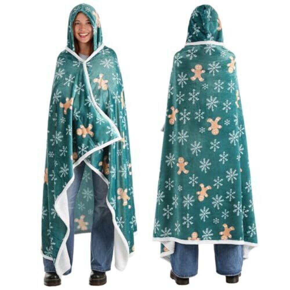 7464 Wearable Blanket with Hood for Adults, Christmas Print Blanket, Cozy